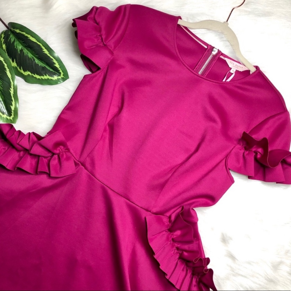 TED BAKER Pink Ruffle Cocktail Dress Luuciee - Picture 3 of 13